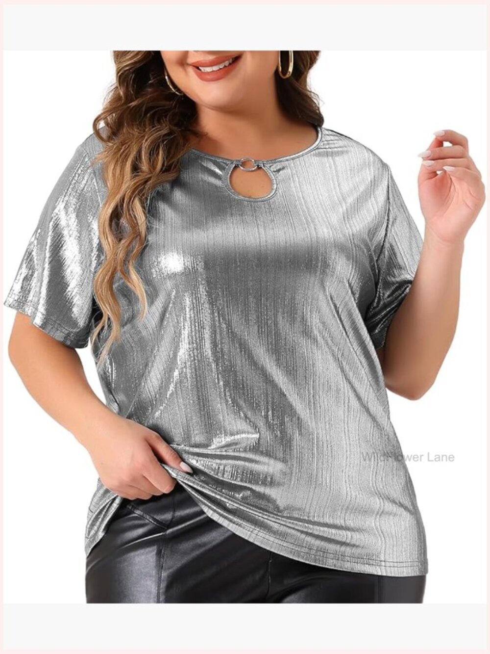 Plus Size Keyhole Round Neck Short Sleeve T-Shirt Party Top